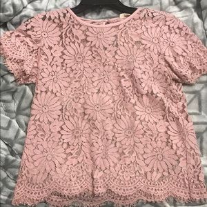 Pink flower lace cropped top